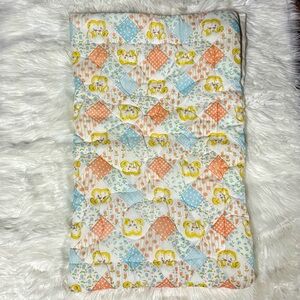 Vintage Dacron JC Penney Baby Blanket Plush Bunting Yellow Ducks Flowers Quilted